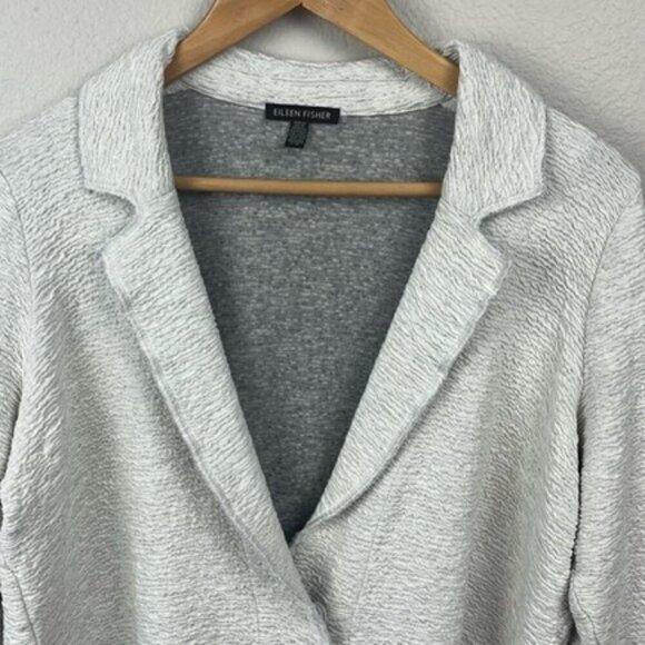 Eileen Fisher Blazer Crinkle Texture Fabric Tencel Jacquard Knit Cream 1-Snap L - Picture 2 of 9